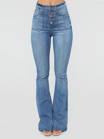 Airchics longue jeans flare évasé boutons avec poches mi taille femme mode